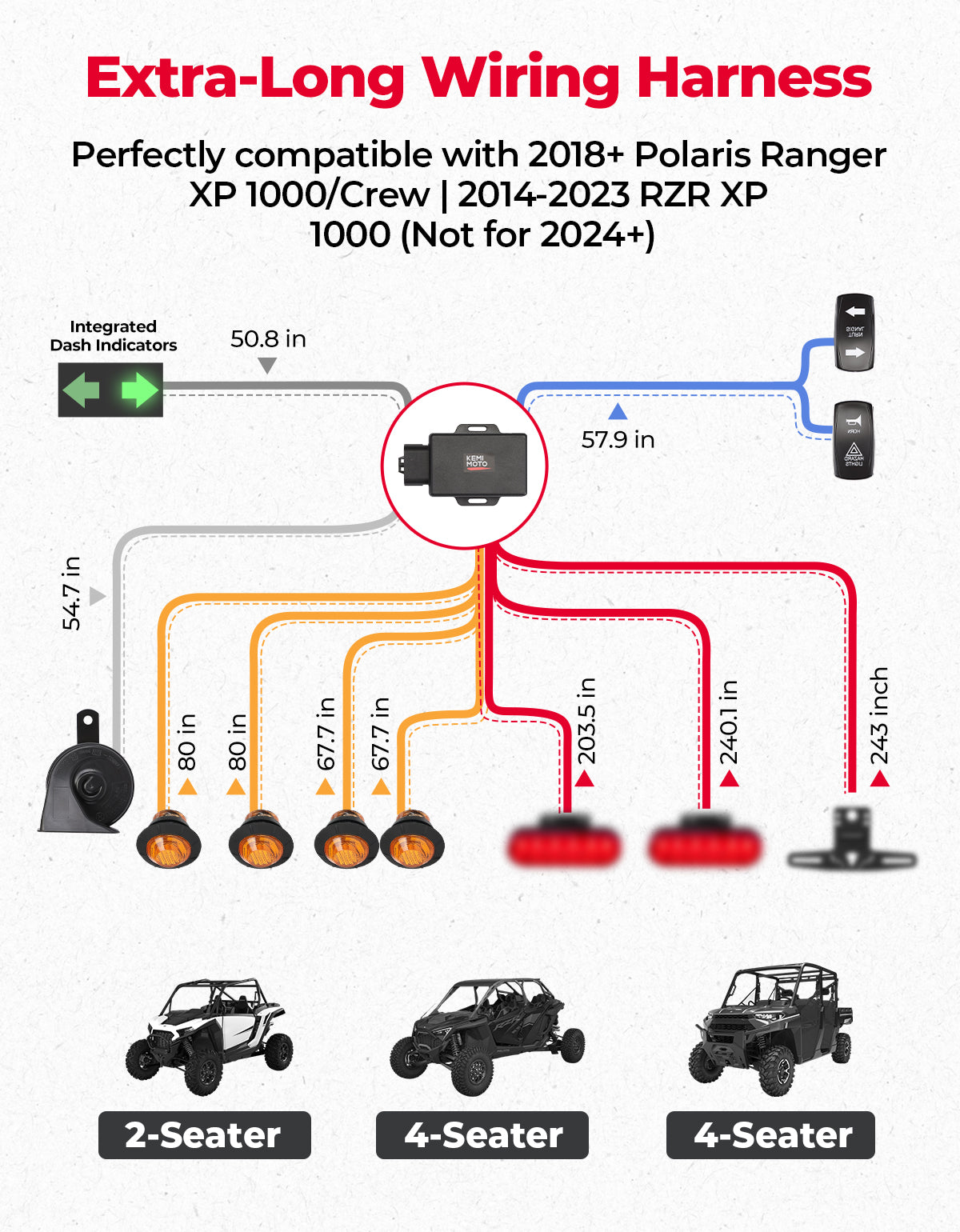UTV Turn Signal Kit for 2018+ Ranger XP 1000/Crew/2014-2024 RZR XP