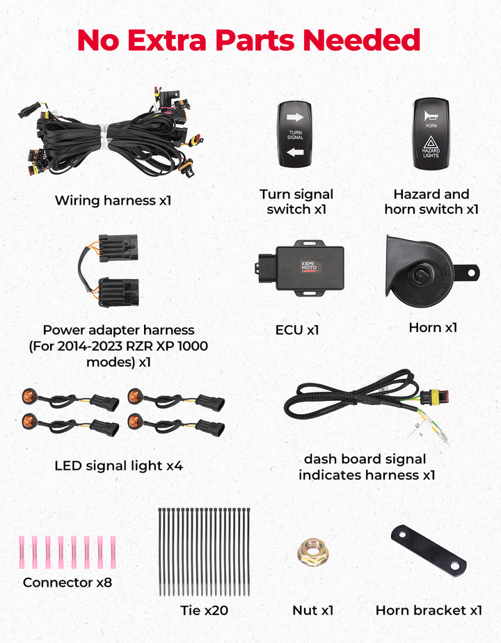 UTV Turn Signal Kit for 2018+ Ranger XP 1000/Crew/2014-2023 RZR XP 1000 - Kemimoto