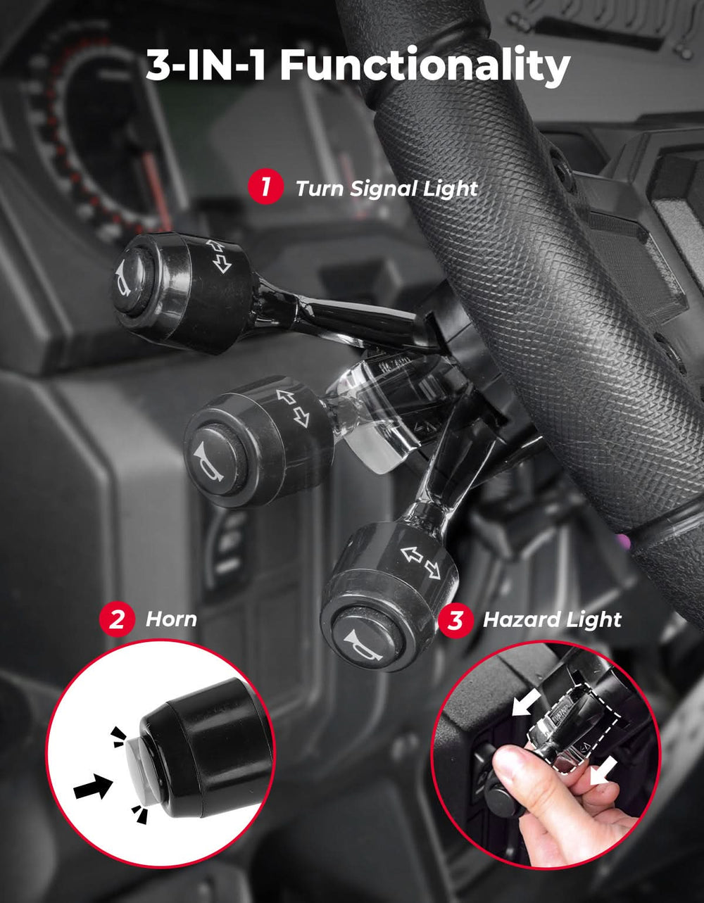 Universal Turn Signal Column Switch with 110D Horn, DC10-48V 10A for Polaris, Can-Am, Golf Cart, Teryx, CFMOTO - Kemimoto