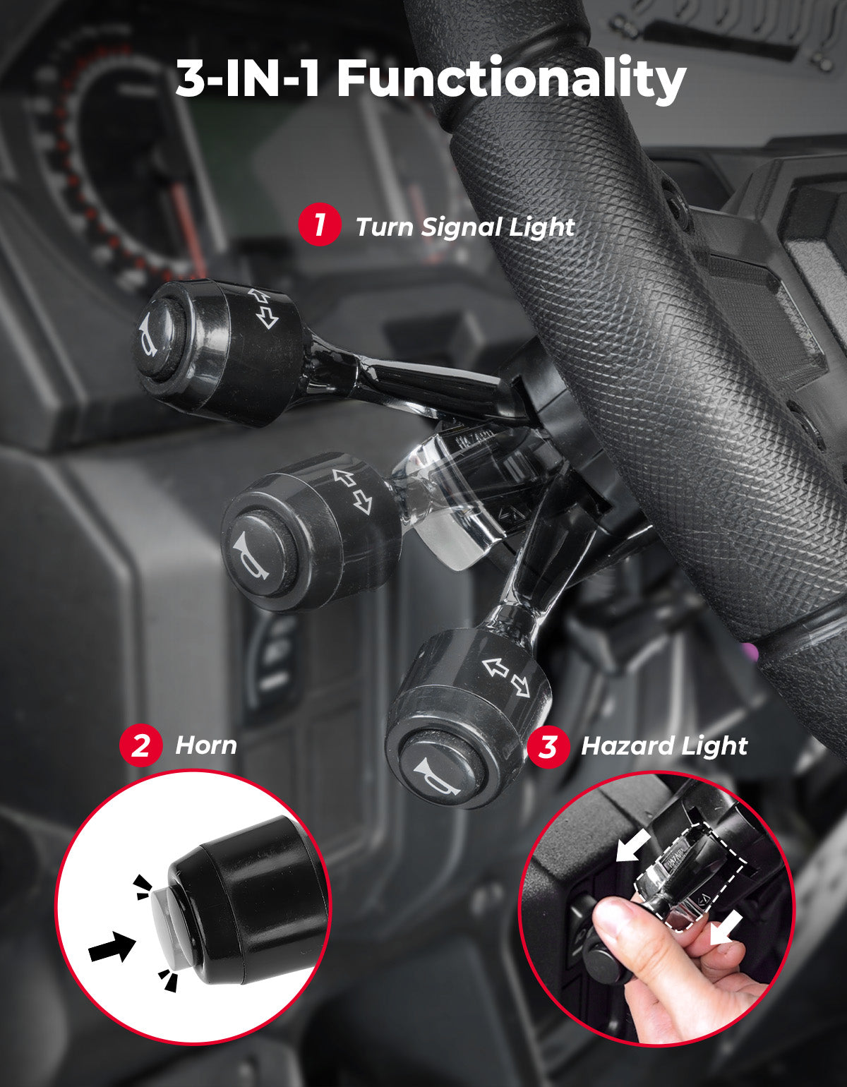 UTV/ATV Universal Turn Signal Kit with Column Switch & Horn – Kemimoto
