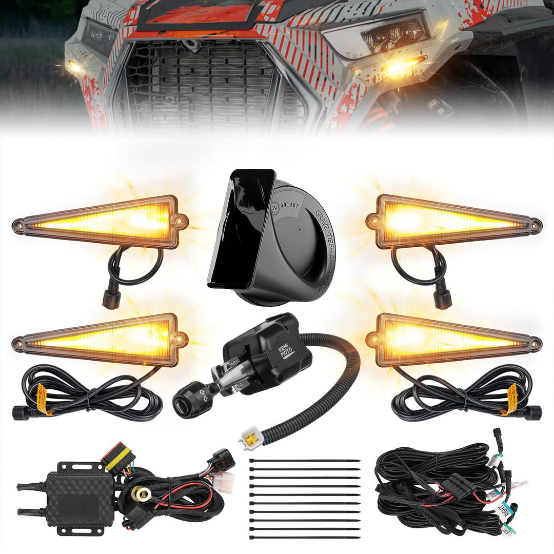UTV Universal 3-in-1 Triangle Turn Signal Kit with Column Switch & 110dB Horn - Kemimoto