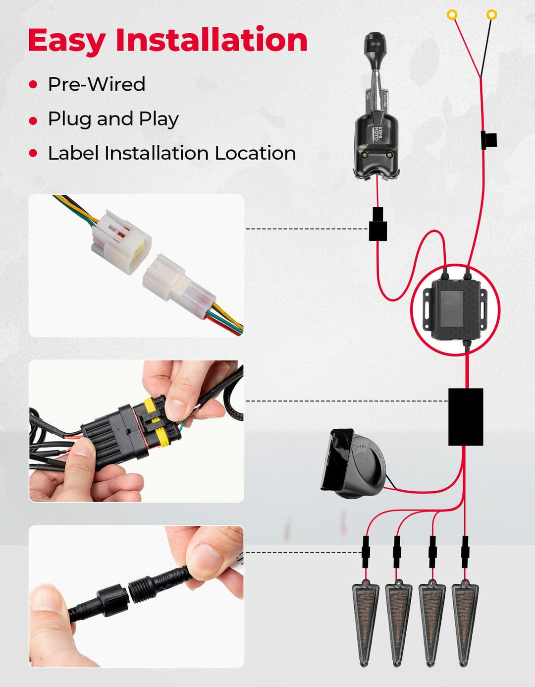 UTV Universal 3-in-1 Triangle Turn Signal Kit with Column Switch & 110dB Horn - Kemimoto