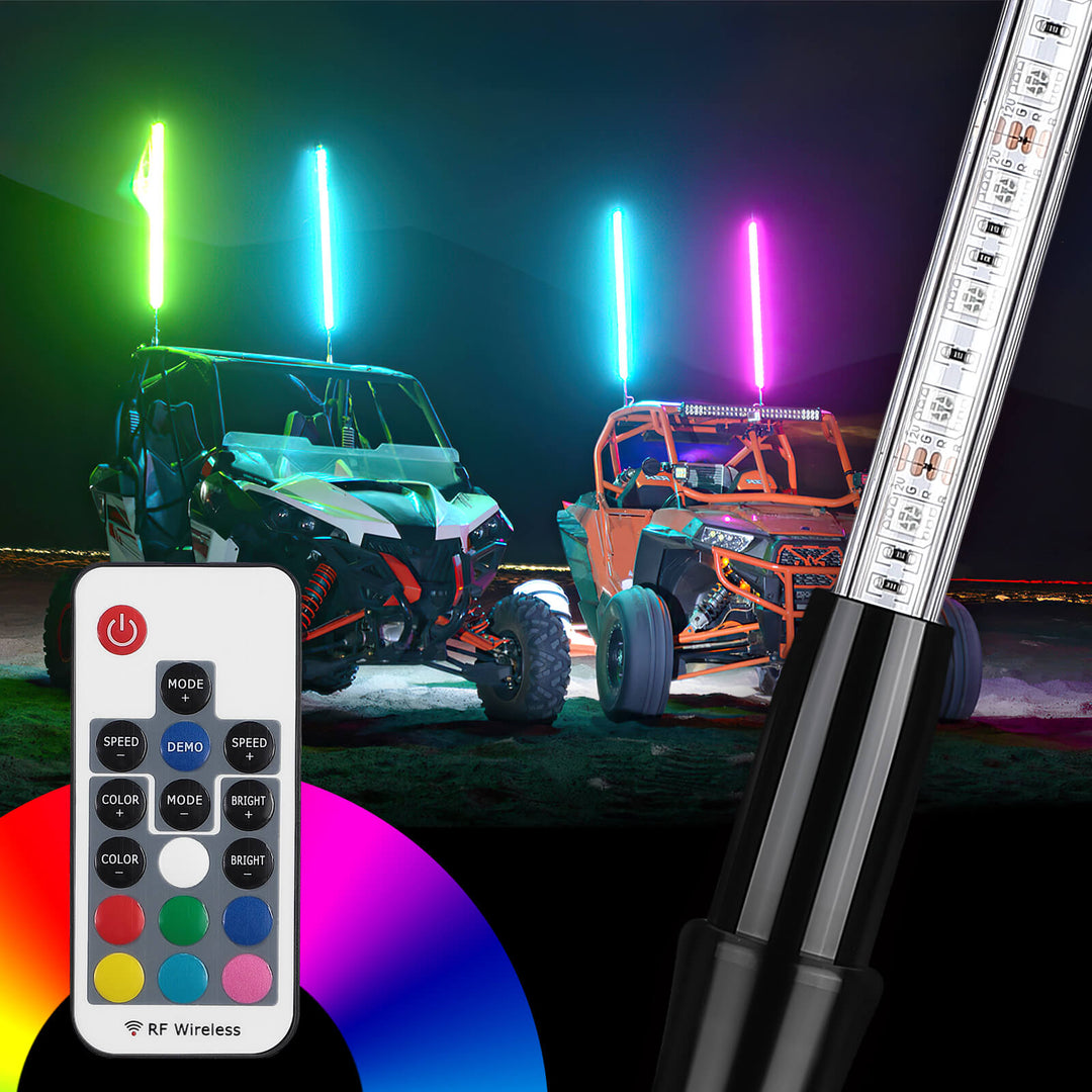 LED Whip Lights for ATV/UTV/RZR (5FT & RGB - 1PC) - Kemimoto