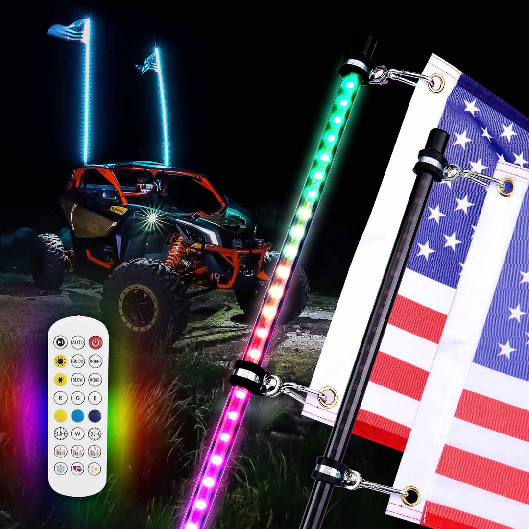 4FT Black Limited LED Whip Light with RF Remote Control 2pcs - Kemimoto