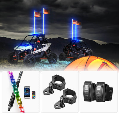 2PCS Whip Light w/RF, APP Control & Flag mount & 12V Switch On-off - Kemimoto
