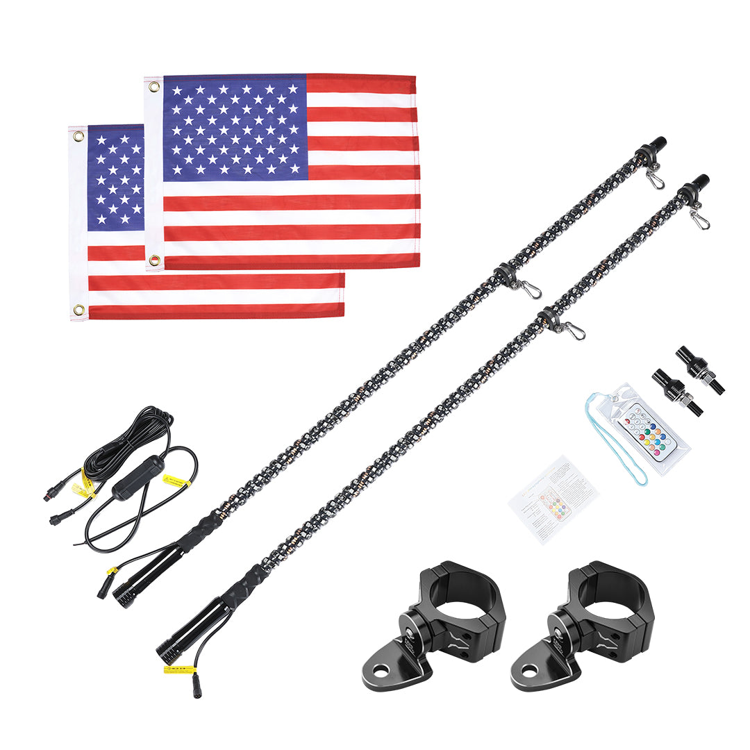 2pcs 5FT UTV Spiral Whip Light with RF Remote Control - Kemimoto