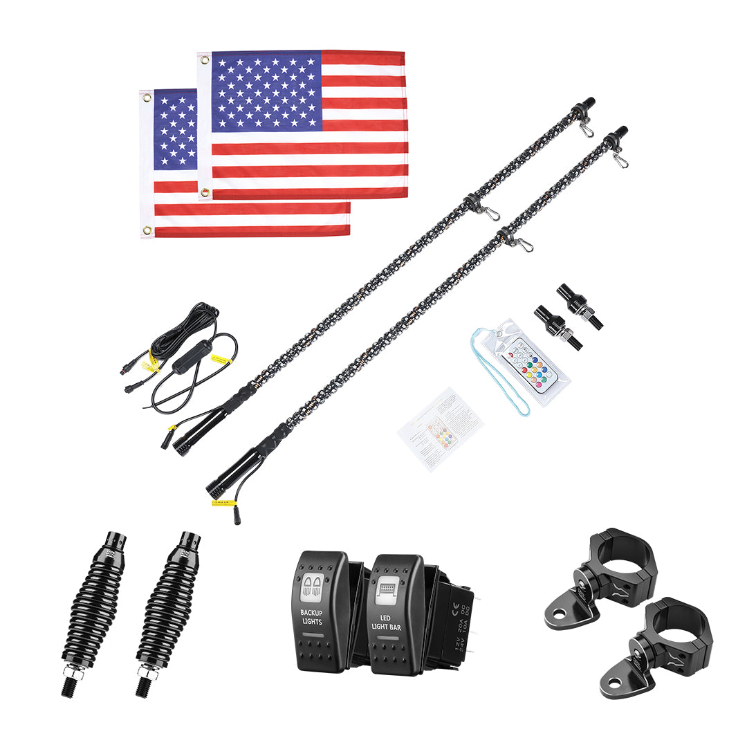 2pcs 5FT UTV Spiral Whip Light with RF Remote Control - Kemimoto