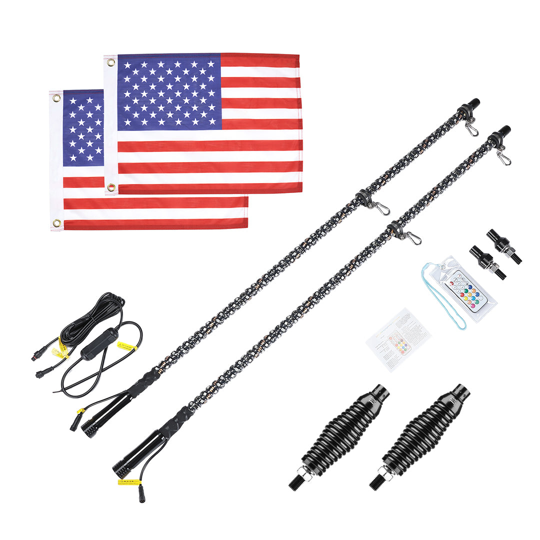 2pcs 5FT UTV Spiral Whip Light with RF Remote Control - Kemimoto