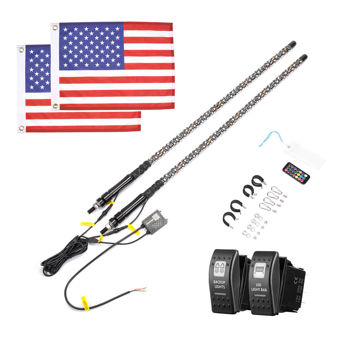 4FT Blue LED Whip Light – Quick Release Base, 5050 LEDs, For ATV UTV SXS, 3-Year Warranty