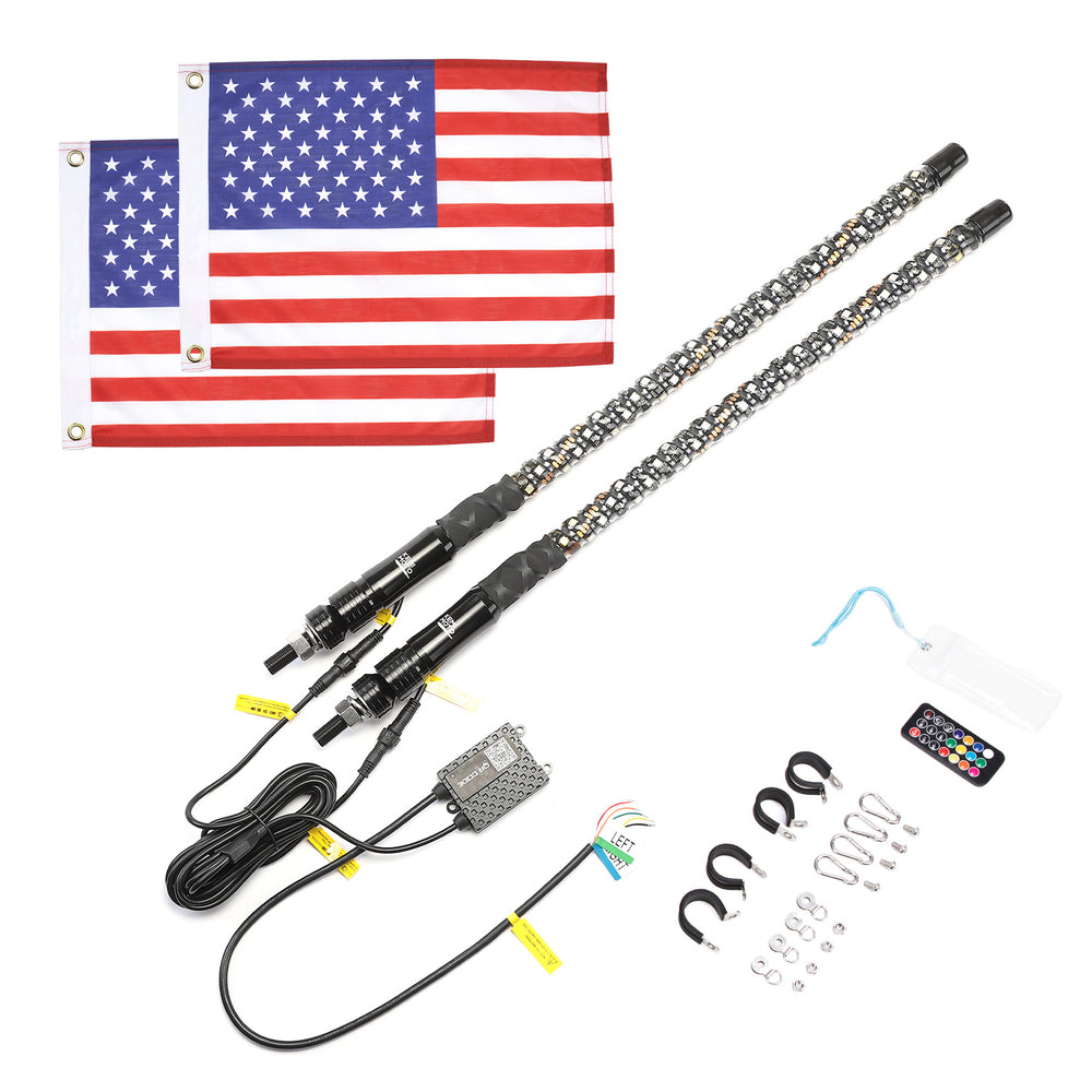 1FT/2FT 2PCS Spiral Whip Light Bluetooth Control - Kemimoto