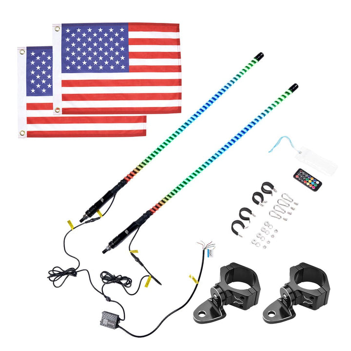 2PCS 3FT COB Whip Lights w/ App & Remote Control for UTV ATV Boats - Kemimoto