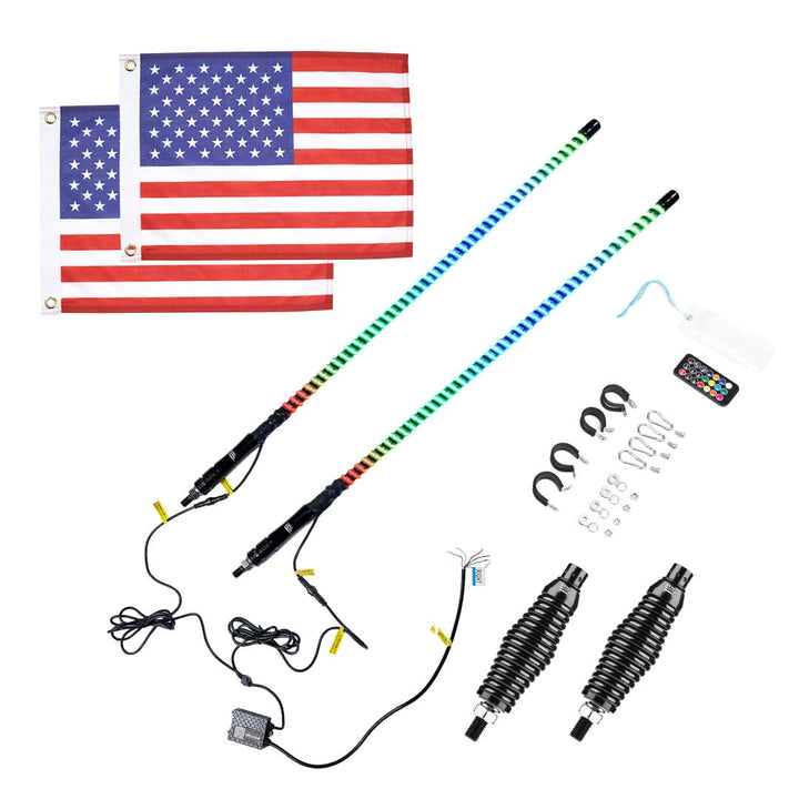 2PCS 3FT COB Whip Lights w/ App & Remote Control for UTV ATV Boats - Kemimoto