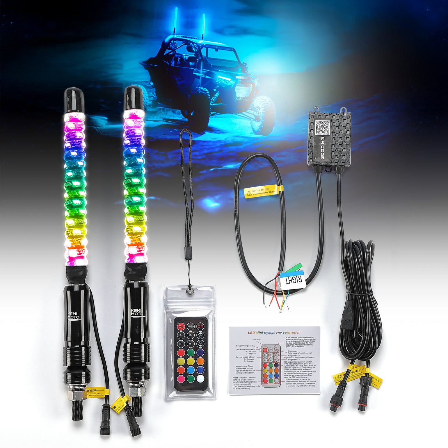1FT/2FT 2PCS Spiral Whip Light Bluetooth Control