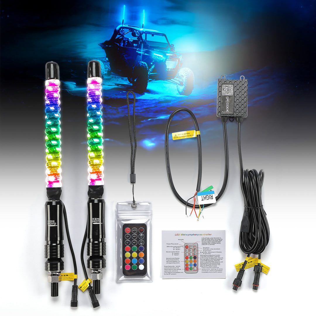 1FT/2FT 2PCS Spiral Whip Light Bluetooth Control - Kemimoto