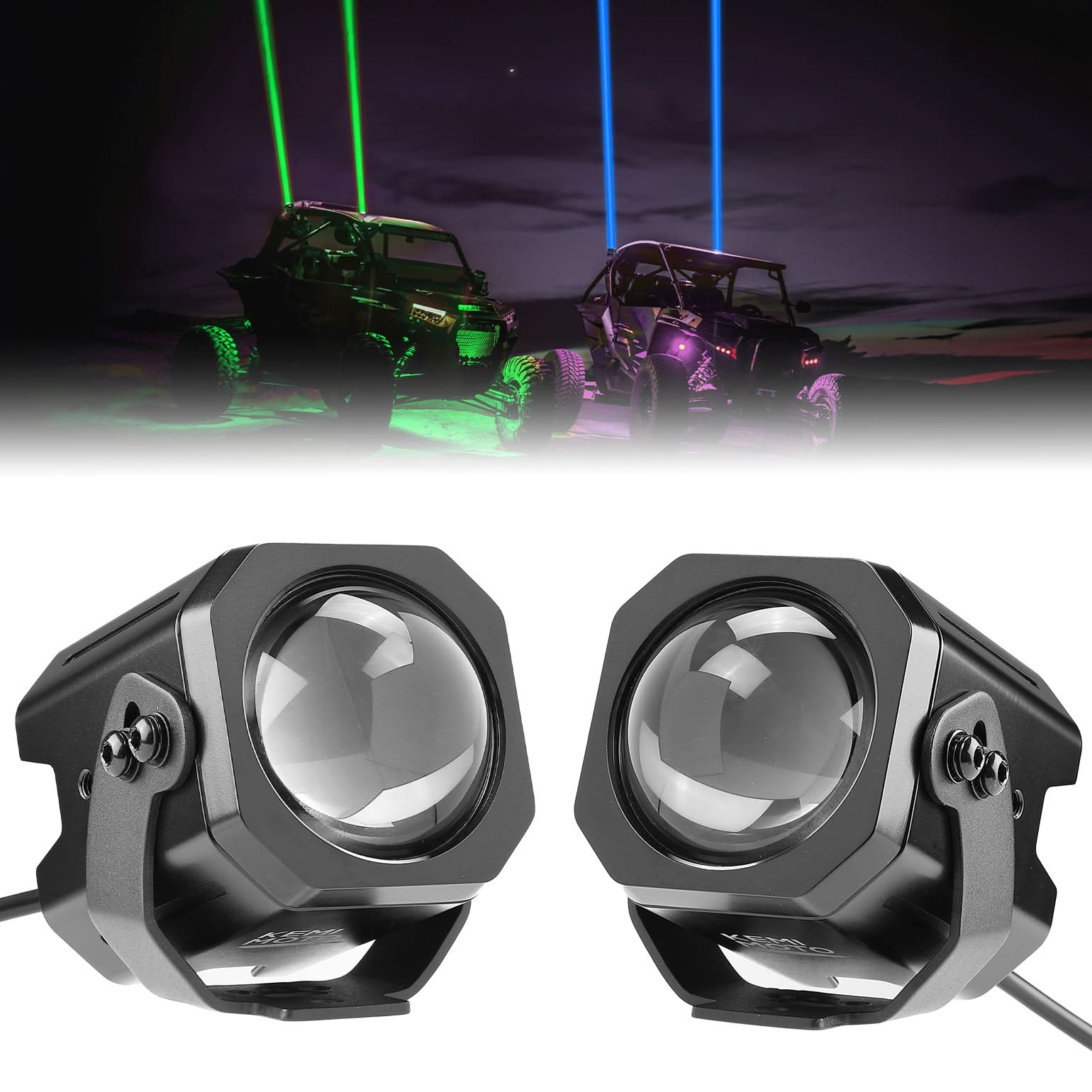 70mm Whipless LED Whip Lights w/ 1.5''-2'' Roll Bar Mounts for Can-Am Polaris CFMOTO - Kemimoto