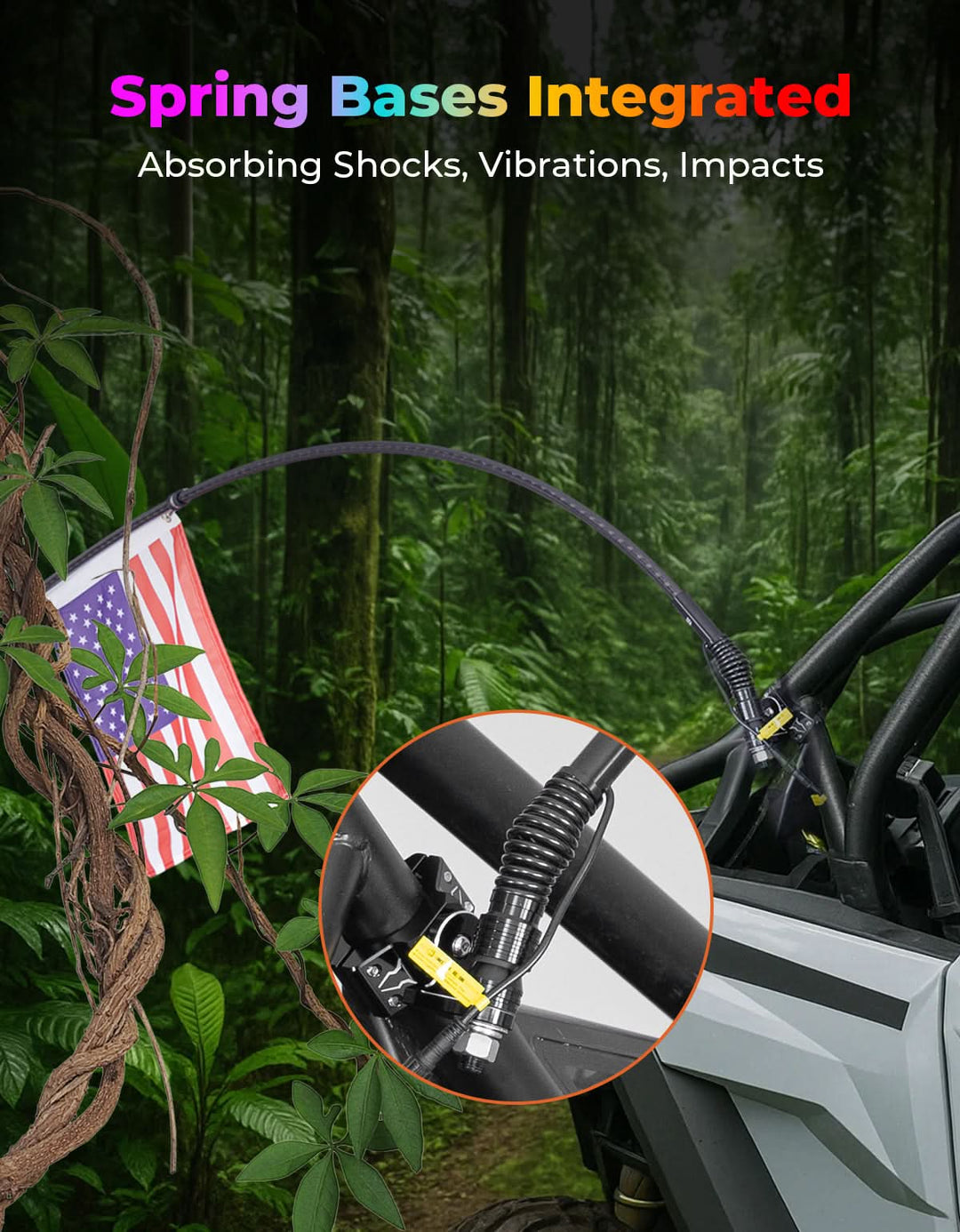 UTV LED Whip Lights 3FT (2PCS) – APP Control, Signal Sync, Spring Base – Fits Maverick X3, Polaris RZR, Talon - Kemimoto