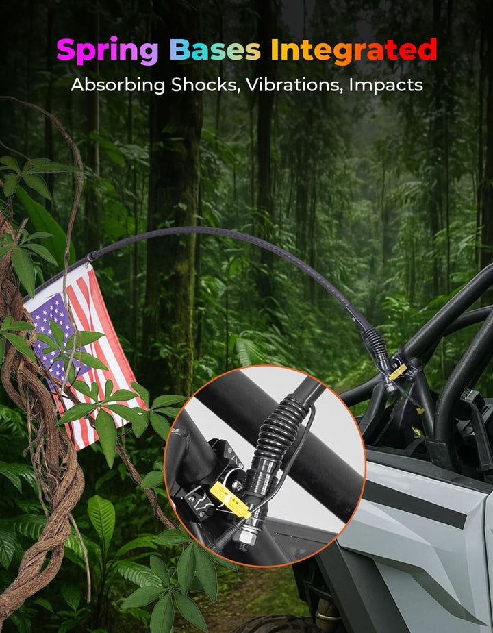 UTV LED Whip Lights 3FT (2PCS) – APP Control, Signal Sync, Spring Base – Fits Maverick X3, Polaris RZR, Talon - Kemimoto