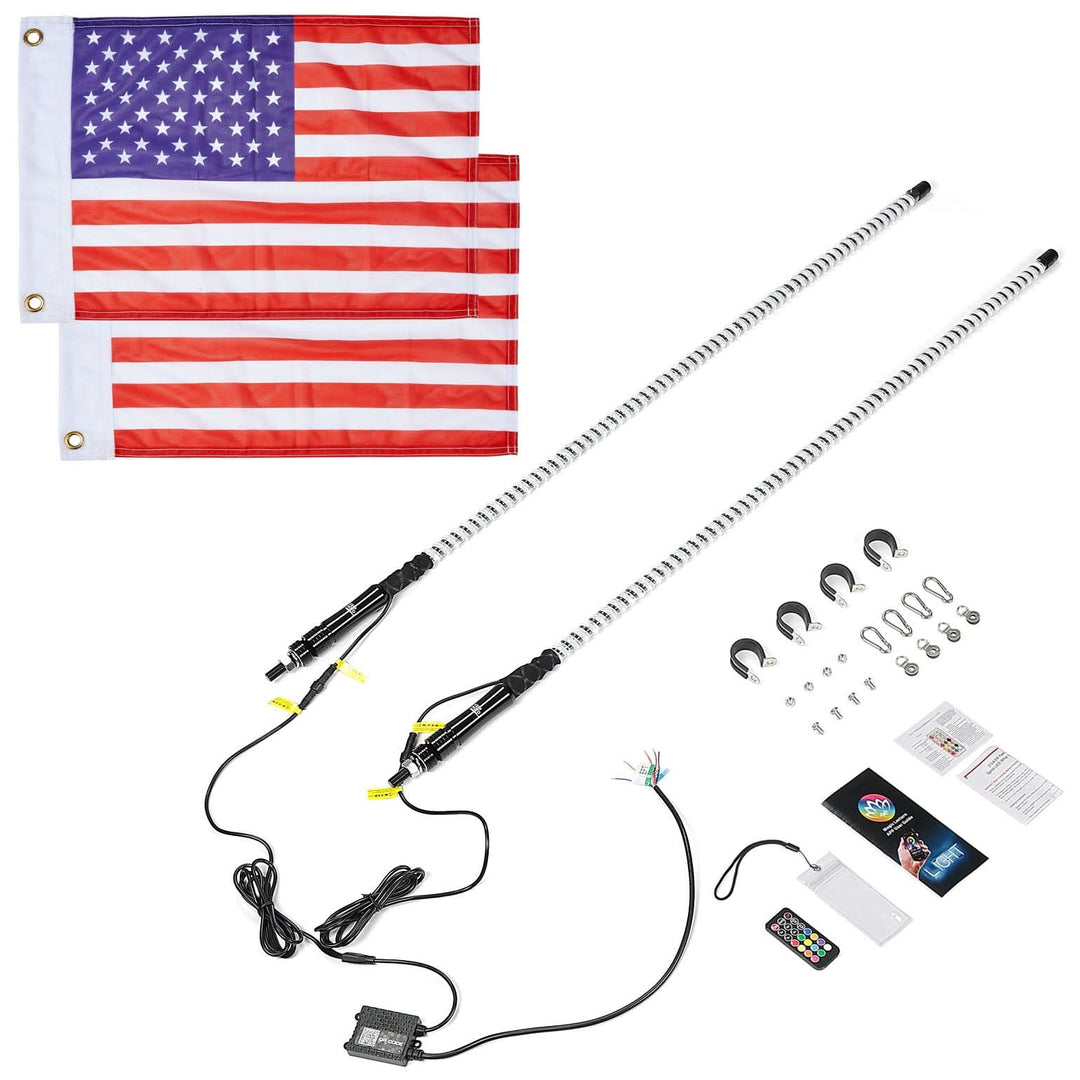 2PCS 4FT COB LED Whip Lights – 2016 LEDs, Bluetooth APP Control – Fit Can-Am X3, Polaris RZR, UTV/ATV - Kemimoto