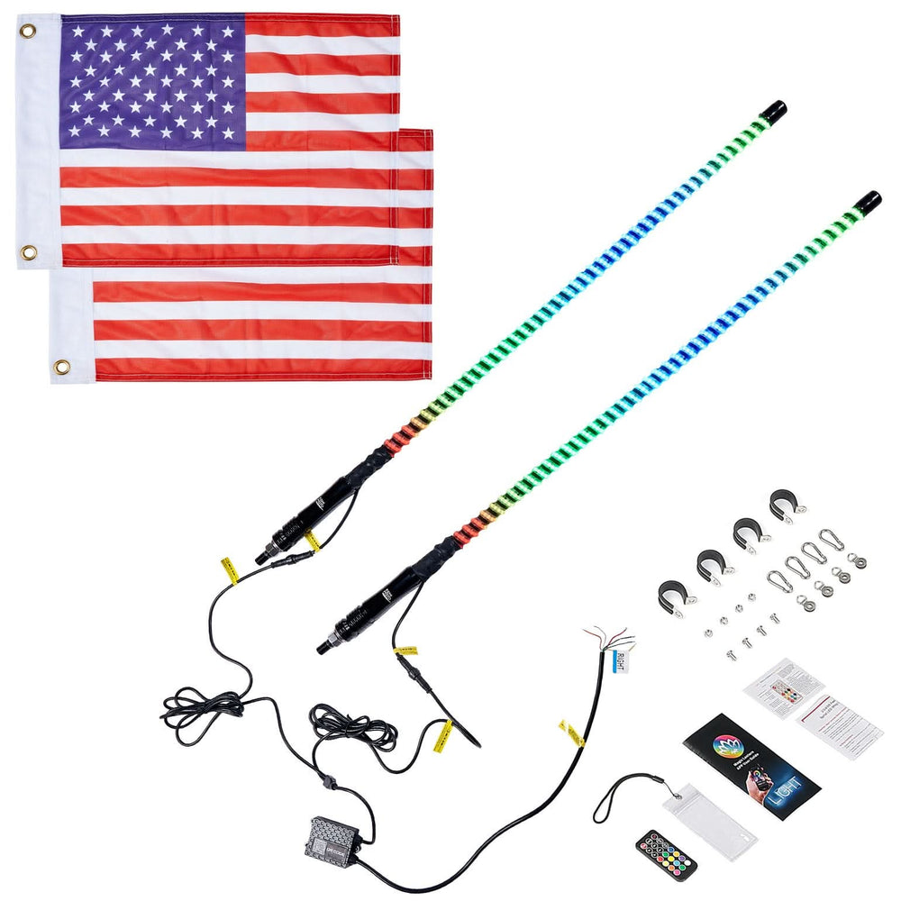 2PCS 4FT COB LED Whip Lights – 2016 LEDs, Bluetooth APP Control – Fit Can-Am X3, Polaris RZR, UTV/ATV - Kemimoto
