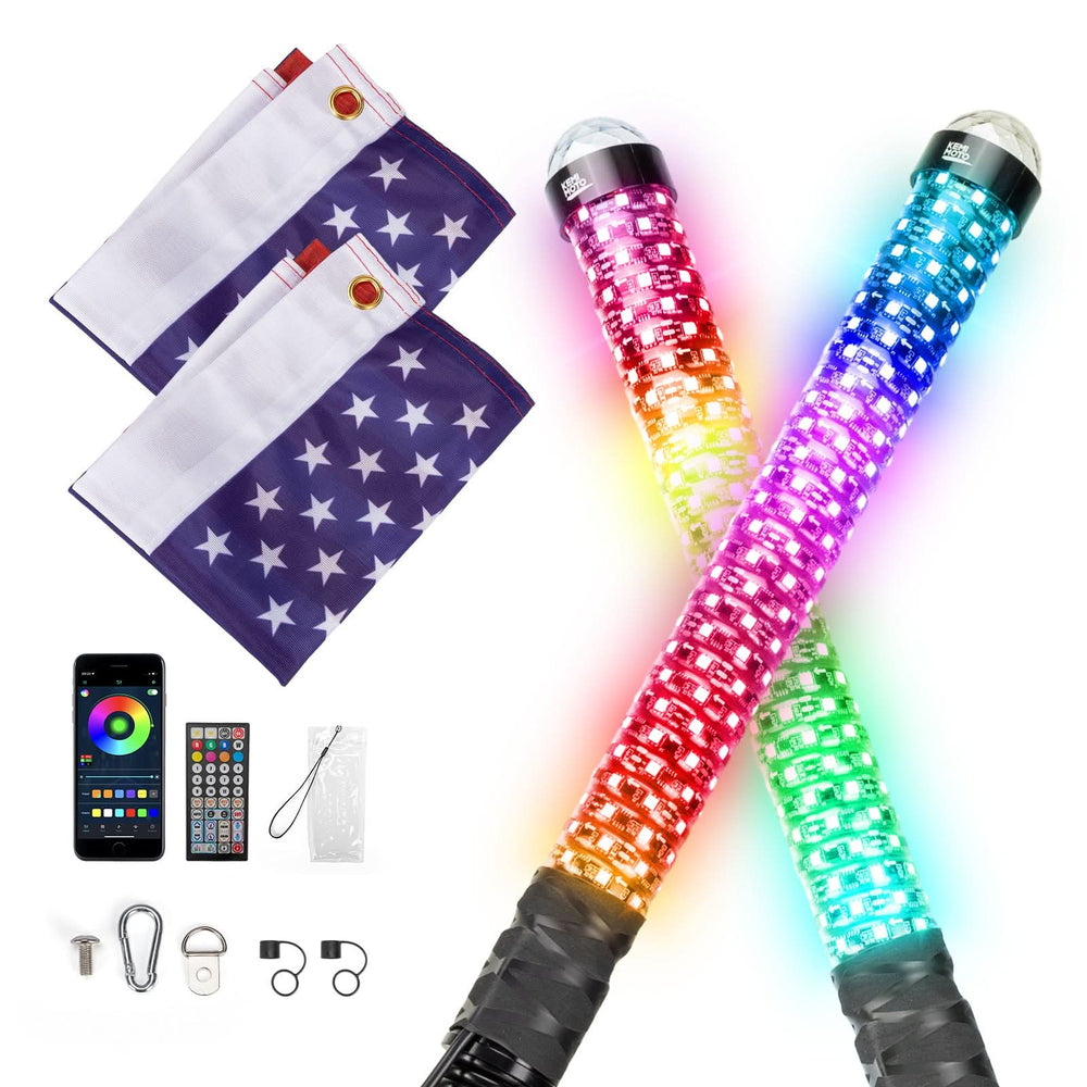 2PCS 2FT LED Whip Lights RGB Spiral Chasing for UTV ATV Can-Am Polaris - Kemimoto