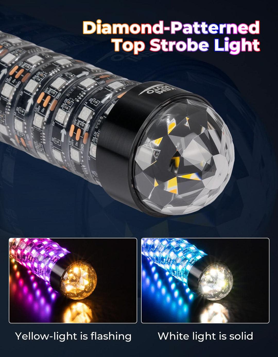 2PCS 2FT LED Whip Lights RGB Spiral Chasing for UTV ATV Can-Am Polaris