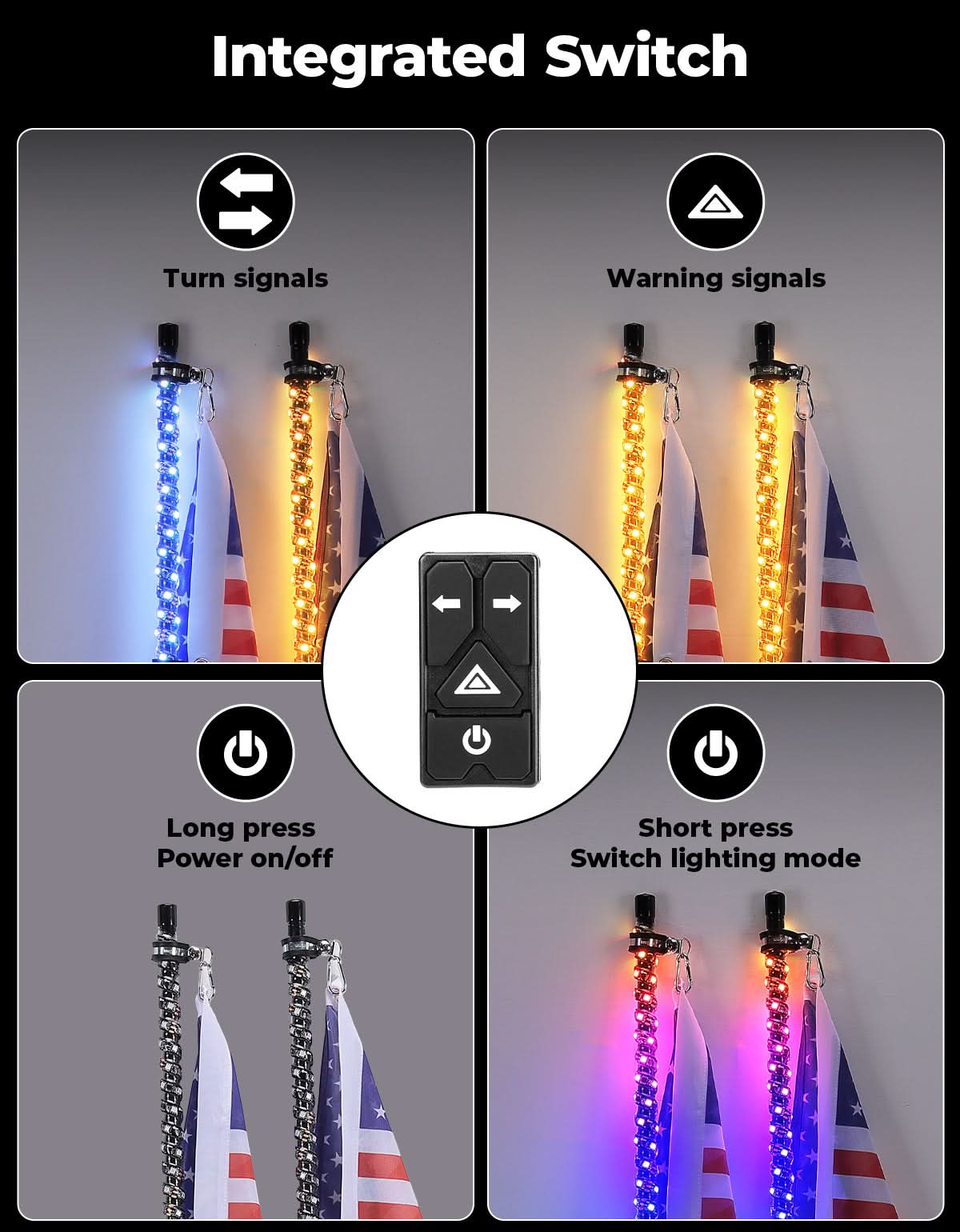 UTV/ATV Universal 3FT LED Whip Lights & Rock Lights Combo - Kemimoto