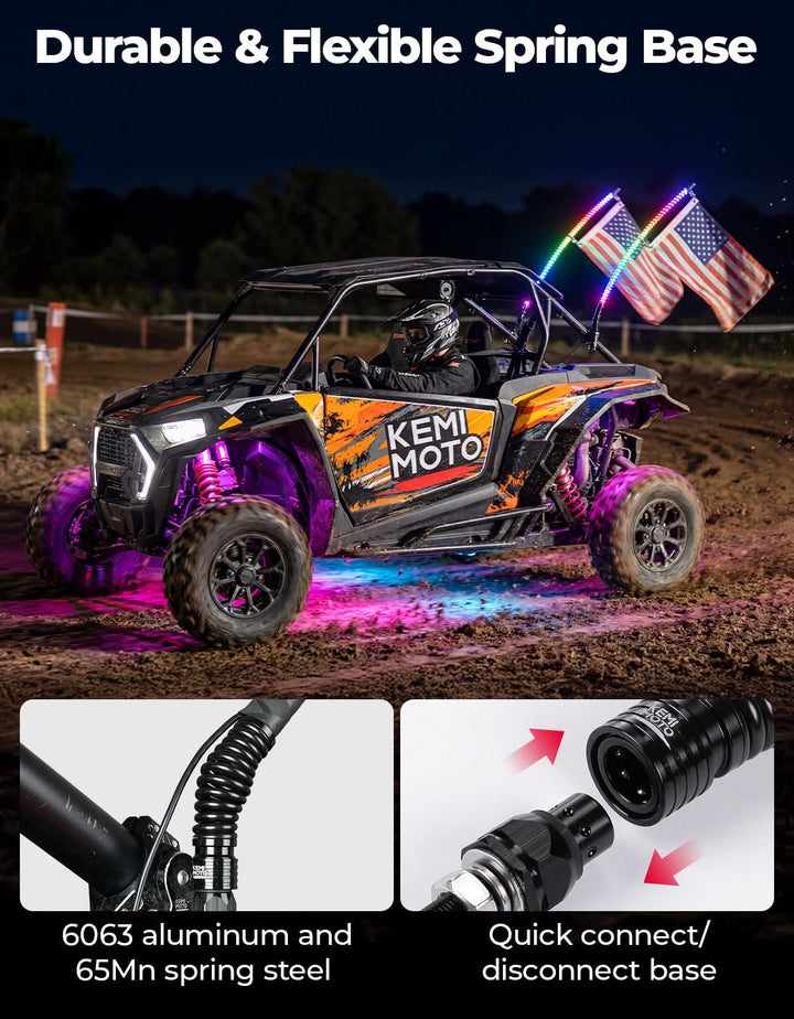 UTV/ATV Universal 3FT LED Whip Lights & Rock Lights Combo