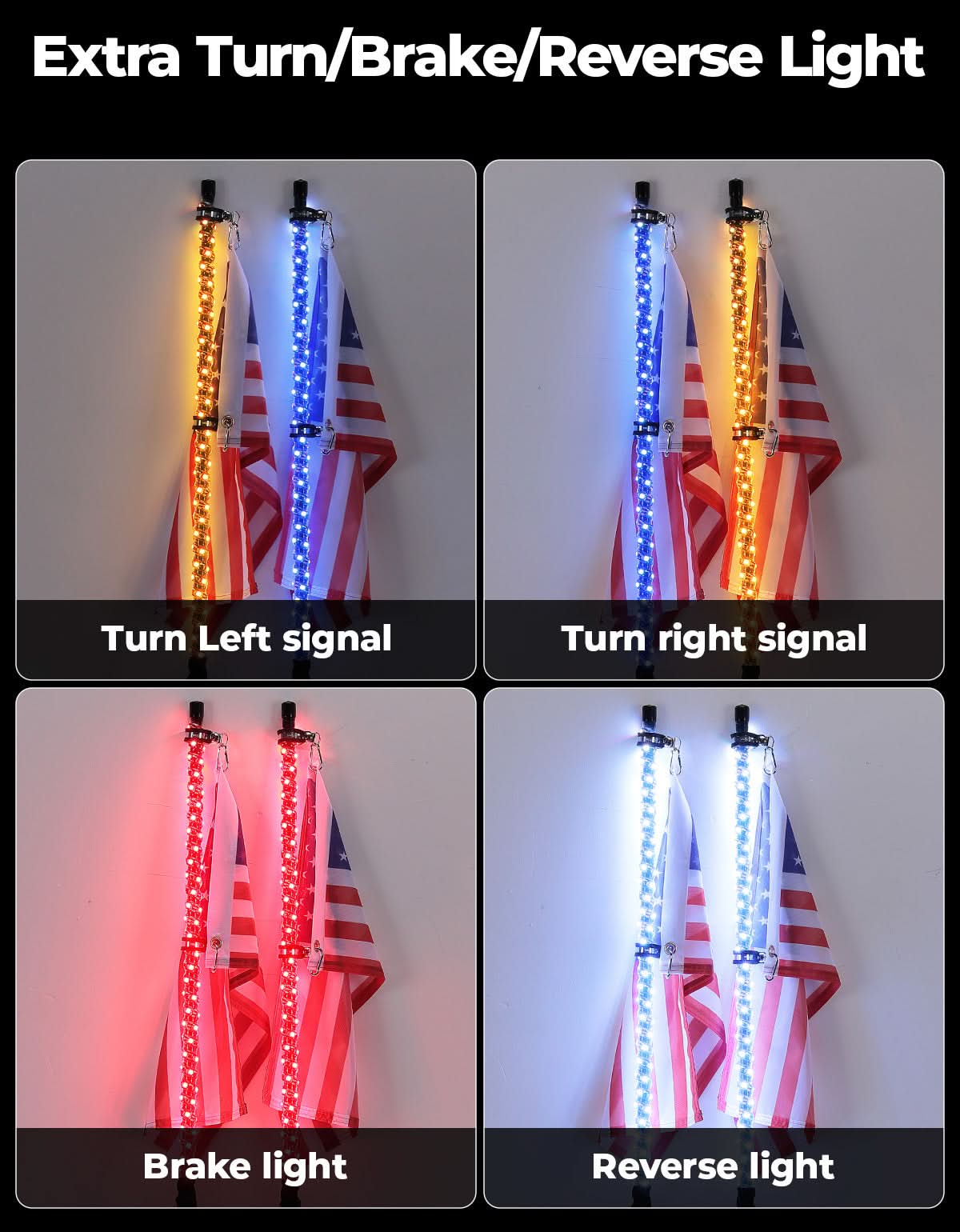 UTV/ATV Universal 3FT LED Whip Lights & Rock Lights Combo - Kemimoto