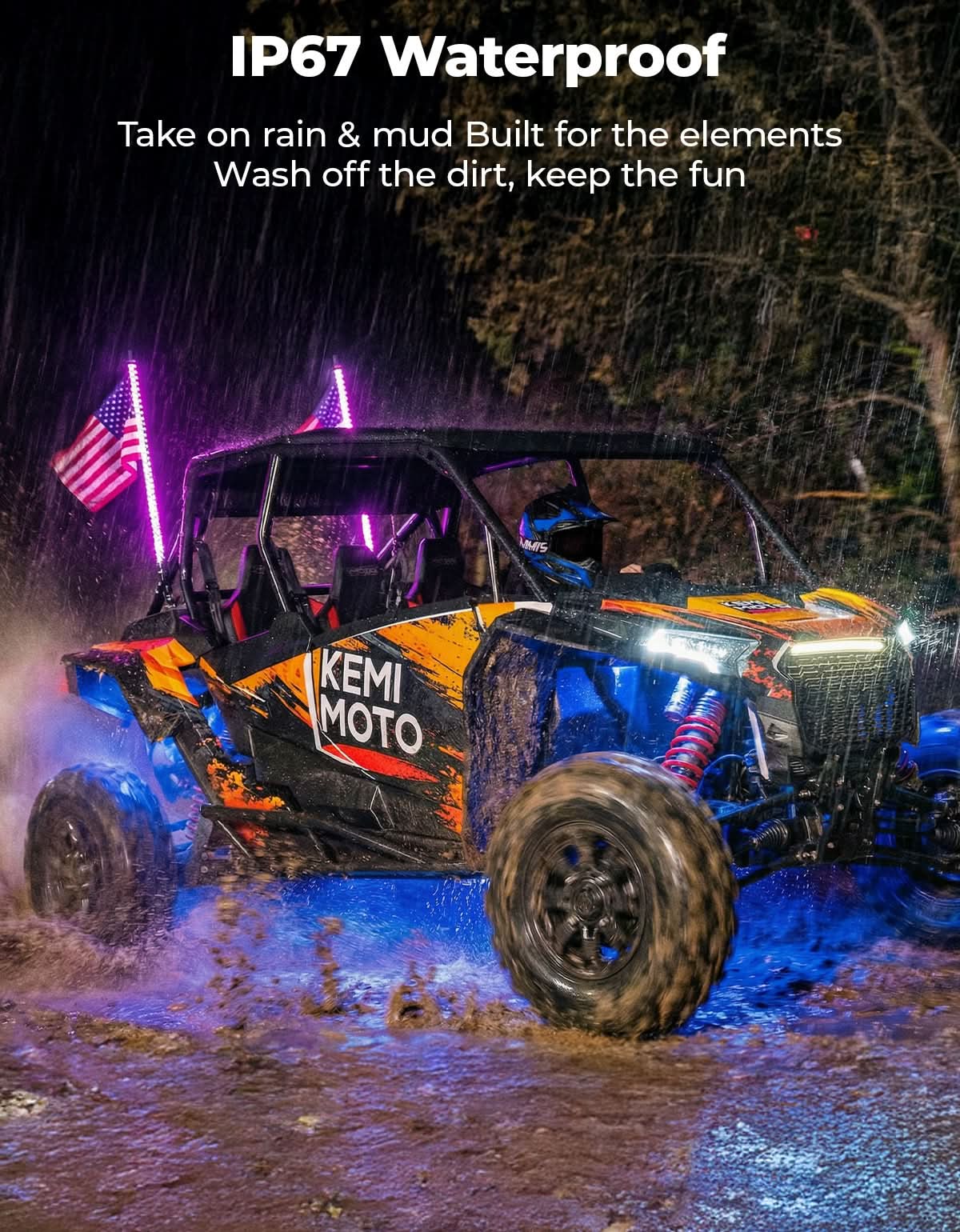 UTV/ATV Universal 3FT LED Whip Lights & Rock Lights Combo - Kemimoto