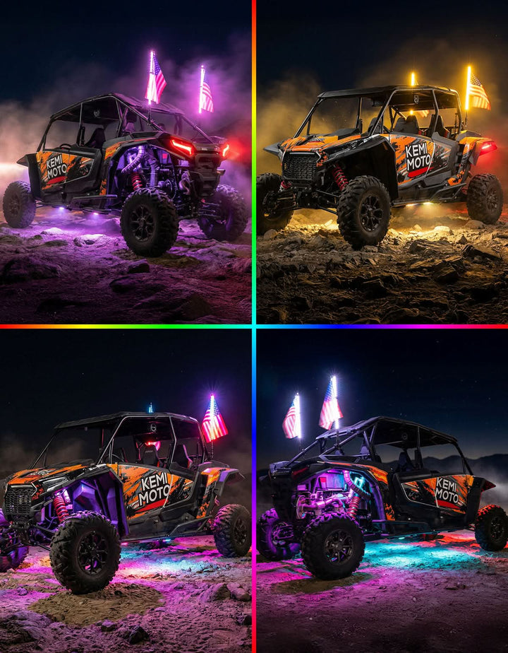 UTV/ATV Universal 3FT LED Whip Lights & Rock Lights Combo