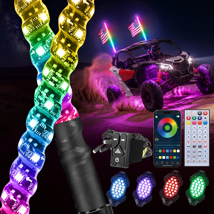 4FT LED Whip Lights & Rock Lights Combo Kit for UTV & ATV