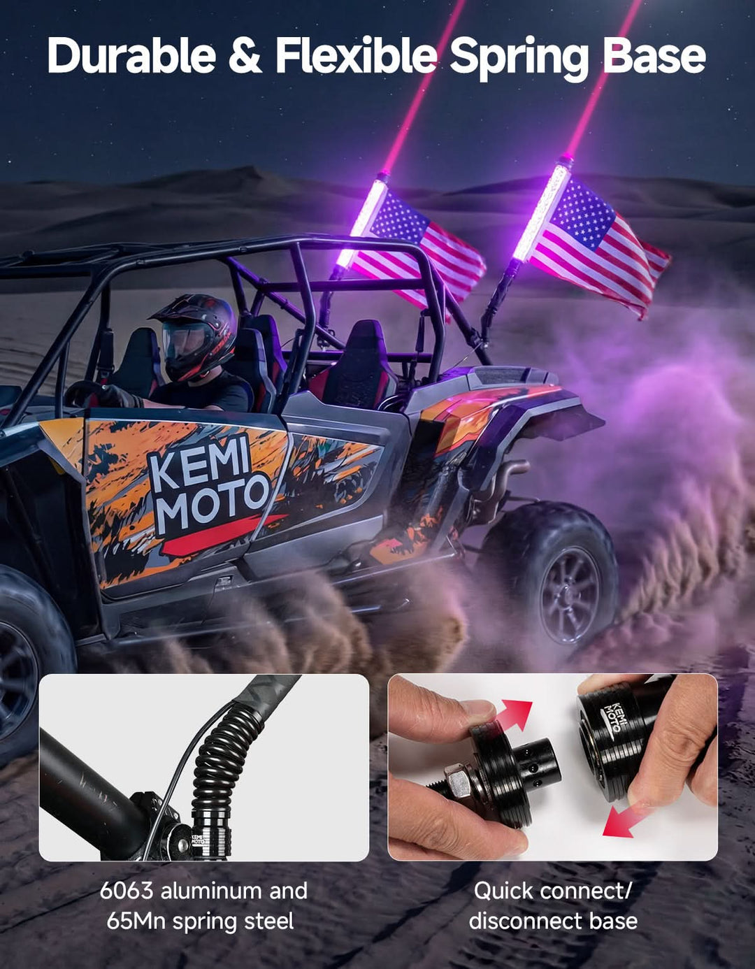 UTV/ATV Universal 2-in-1 2PCS 2FT RGB Whipless LED Whip Lights - Kemimoto