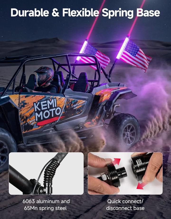 UTV/ATV Universal 2-in-1 2PCS 2FT RGB Whipless LED Whip Lights - Kemimoto