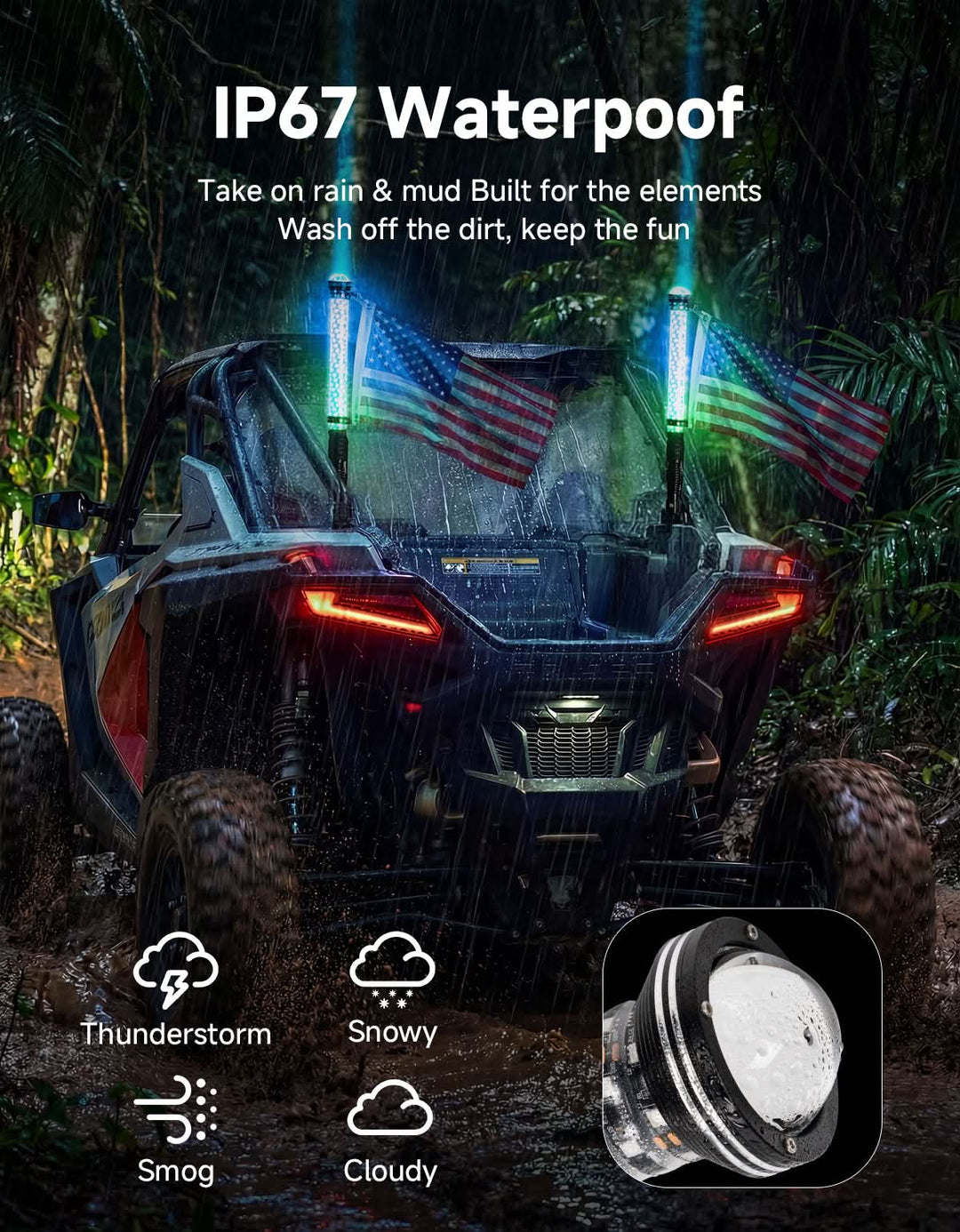 UTV/ATV Universal 2-in-1 2PCS 2FT RGB Whipless LED Whip Lights - Kemimoto