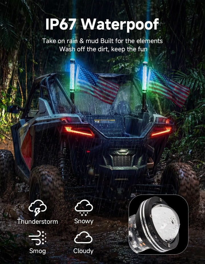 UTV/ATV Universal 2-in-1 2PCS 2FT RGB Whipless LED Whip Lights - Kemimoto