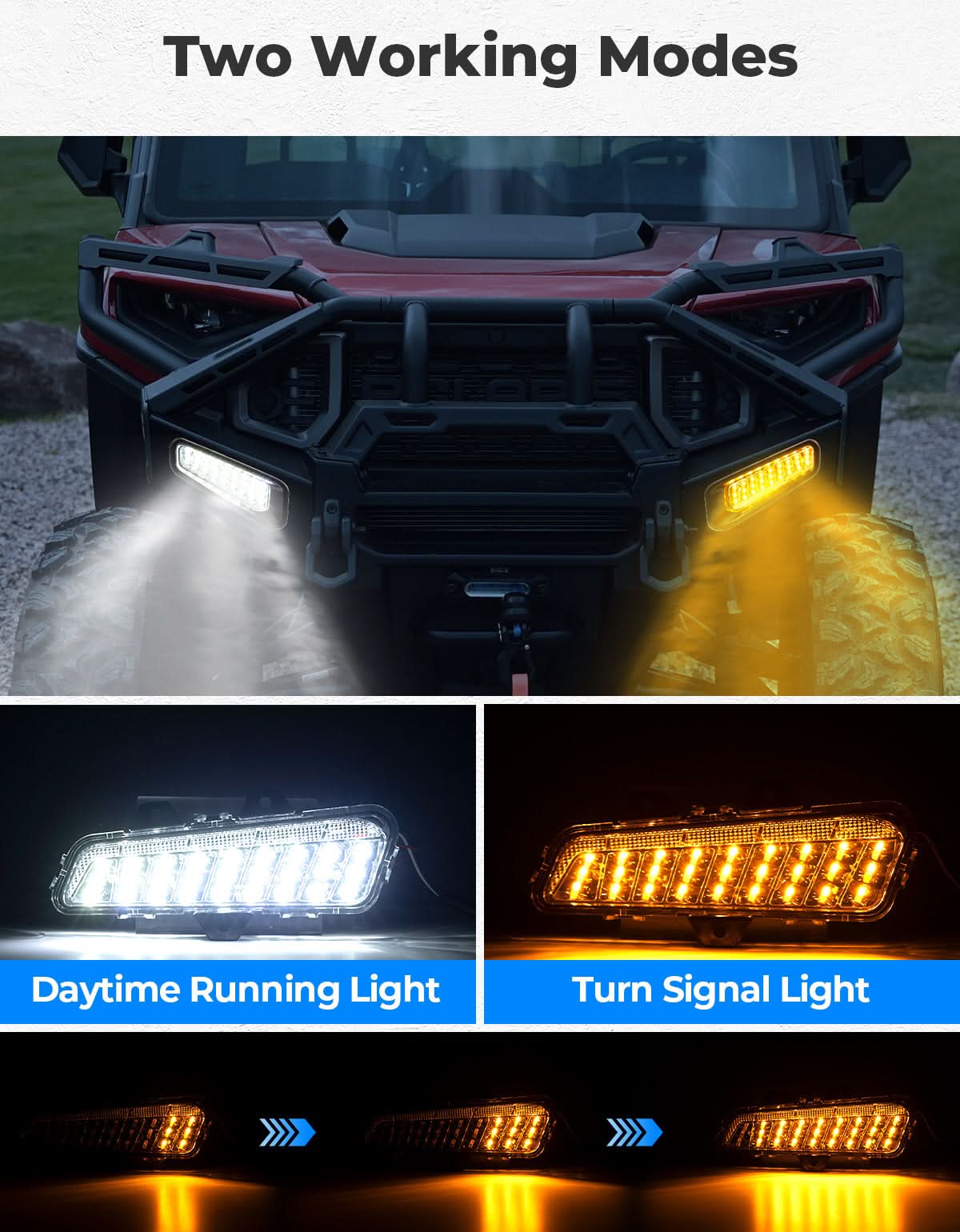 LED Front Bumper Lights for Polaris Ranger XD 1500 / CREW 2024-2025 - Kemimoto