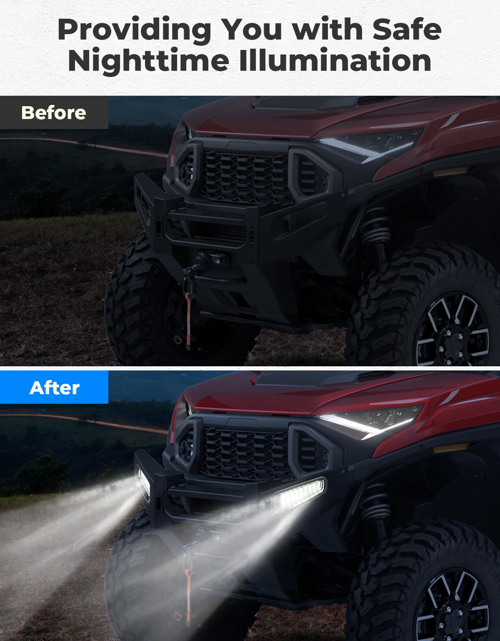 Front Brushguard Auxiliary Lights for Polaris Ranger XD 1500 / CREW 2024 2025 - Kemimoto