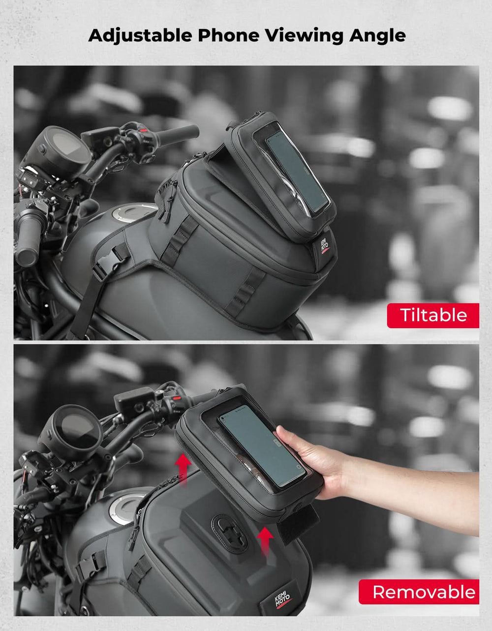 Motorcycle Tank Bag 13-16L Waterproof Hard Shell with Phone Holder - Kemimoto