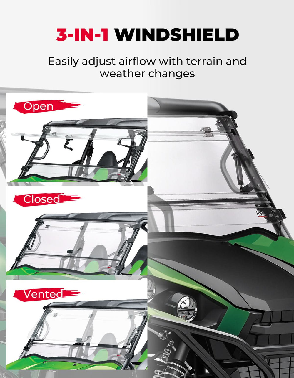 3-in-1 Flip Windshield For Kawasaki Teryx - Kemimoto