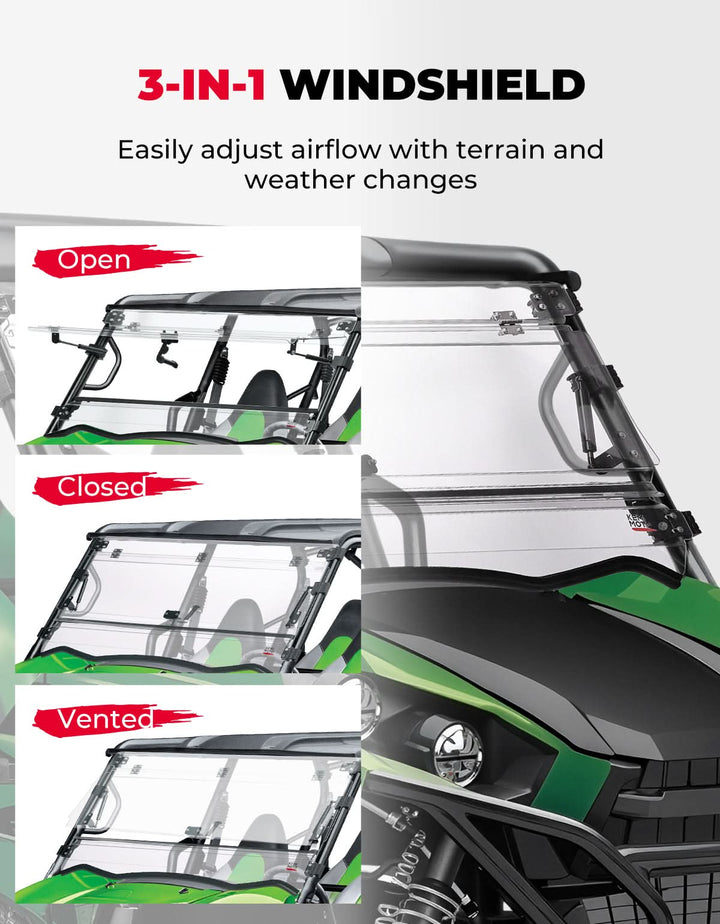 3-in-1 Flip Windshield For Kawasaki Teryx