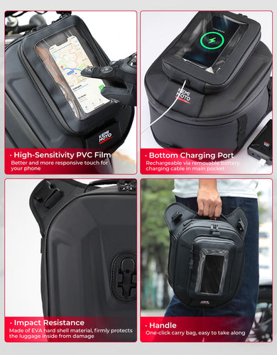 Motorcycle Tank Bag 13-16L Waterproof Hard Shell with Phone Holder