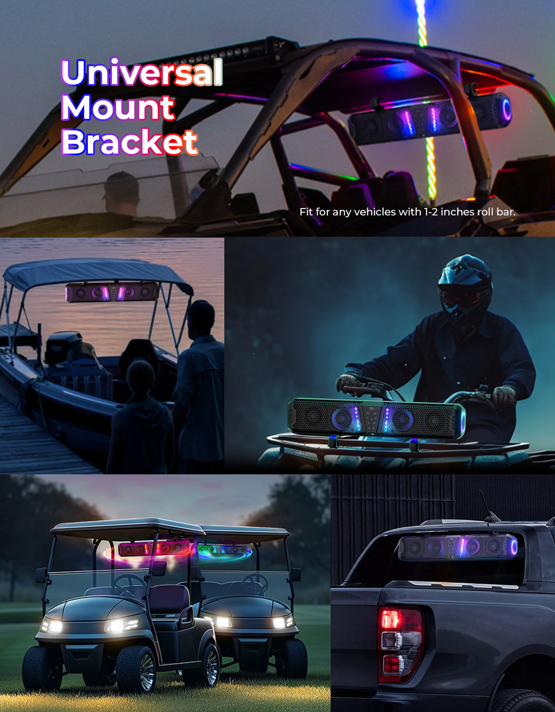 KEMIMOTO Midnight 26" UTV Bluetooth Sound Bar with Music Sync & Multicolor LED Lights - Kemimoto