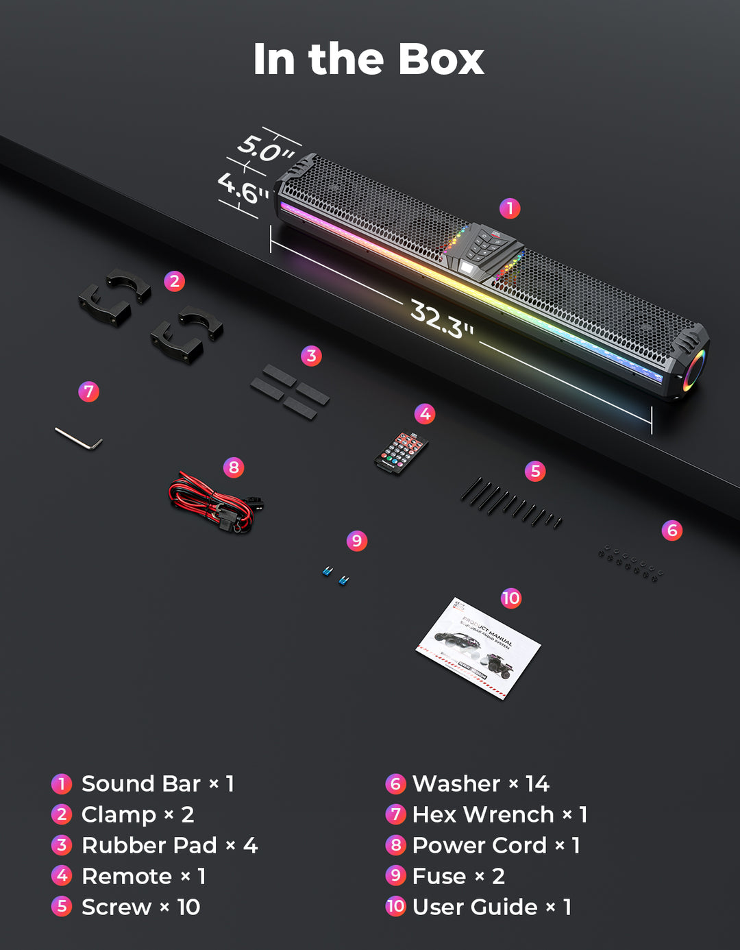 KEMIMOTO Midnight 80 32-inch 6-Speaker RGB UTV Sound Bar