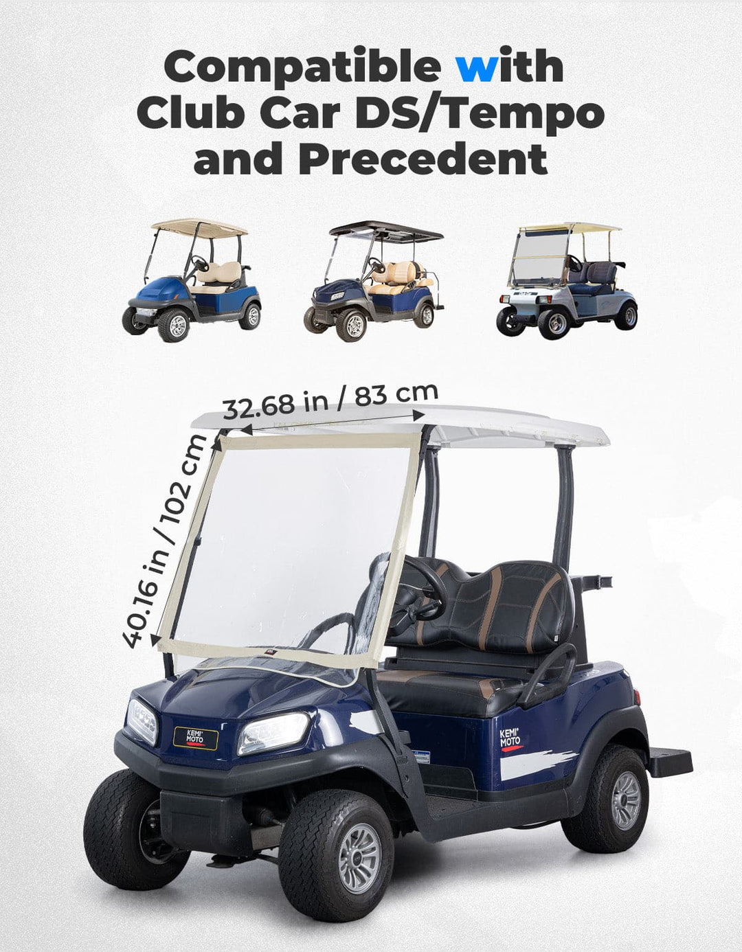Foldable Golf Cart Windshield for Club Car DS, Tempo, Precedent - Kemimoto