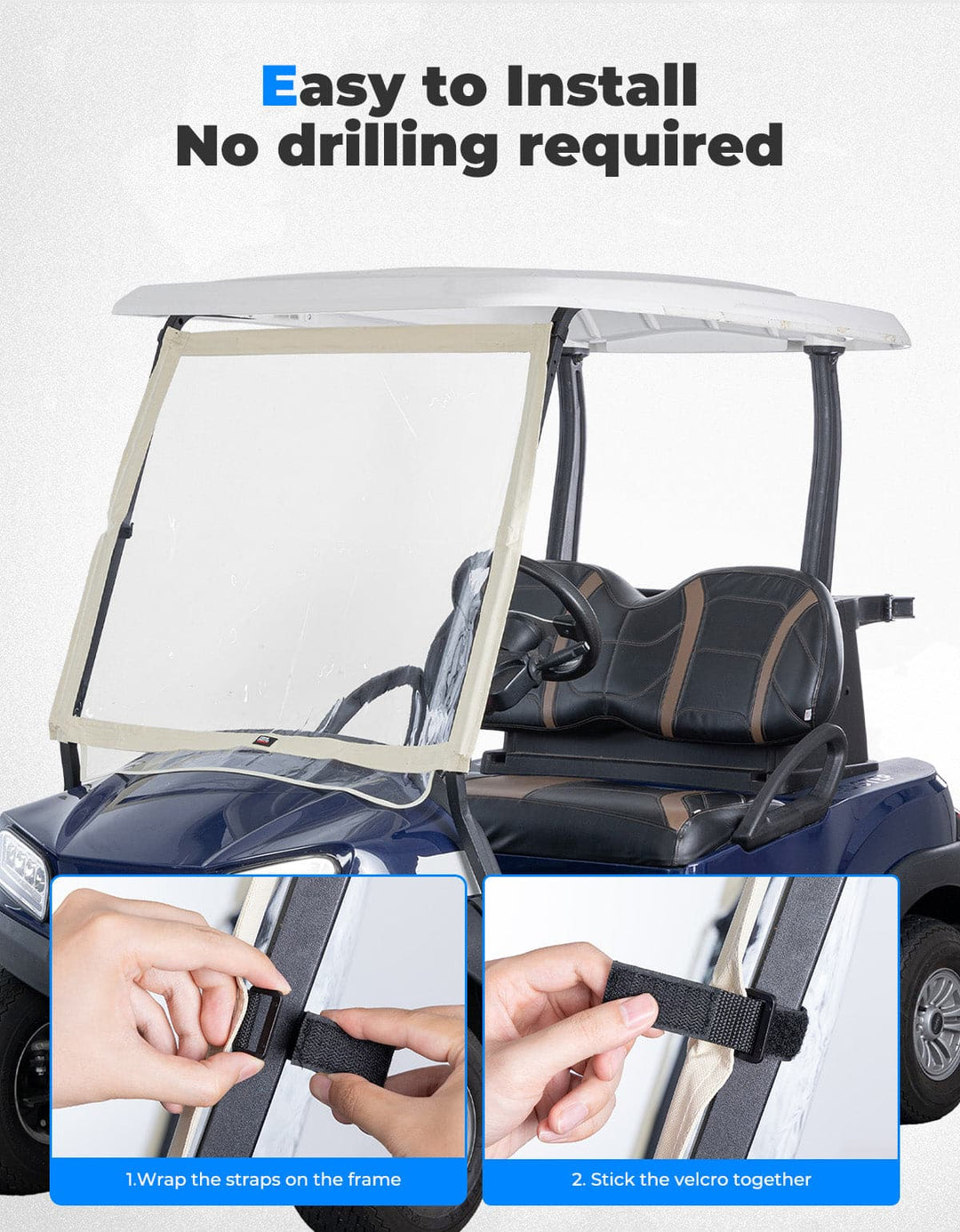 Foldable Golf Cart Windshield for Club Car DS, Tempo, Precedent - Kemimoto