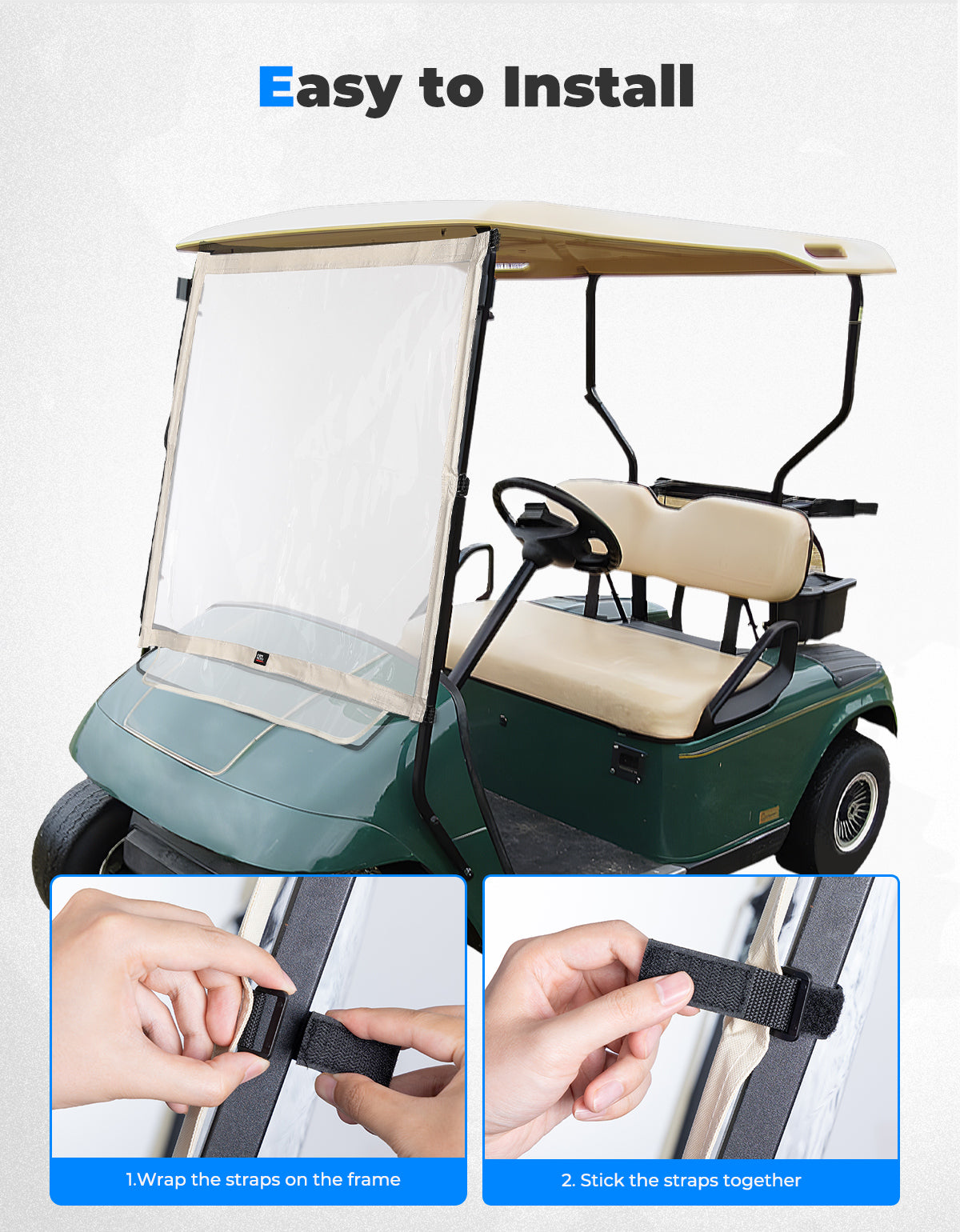 Foldable Golf Cart Windshield for EZGO TXT 1994-2013 - Kemimoto