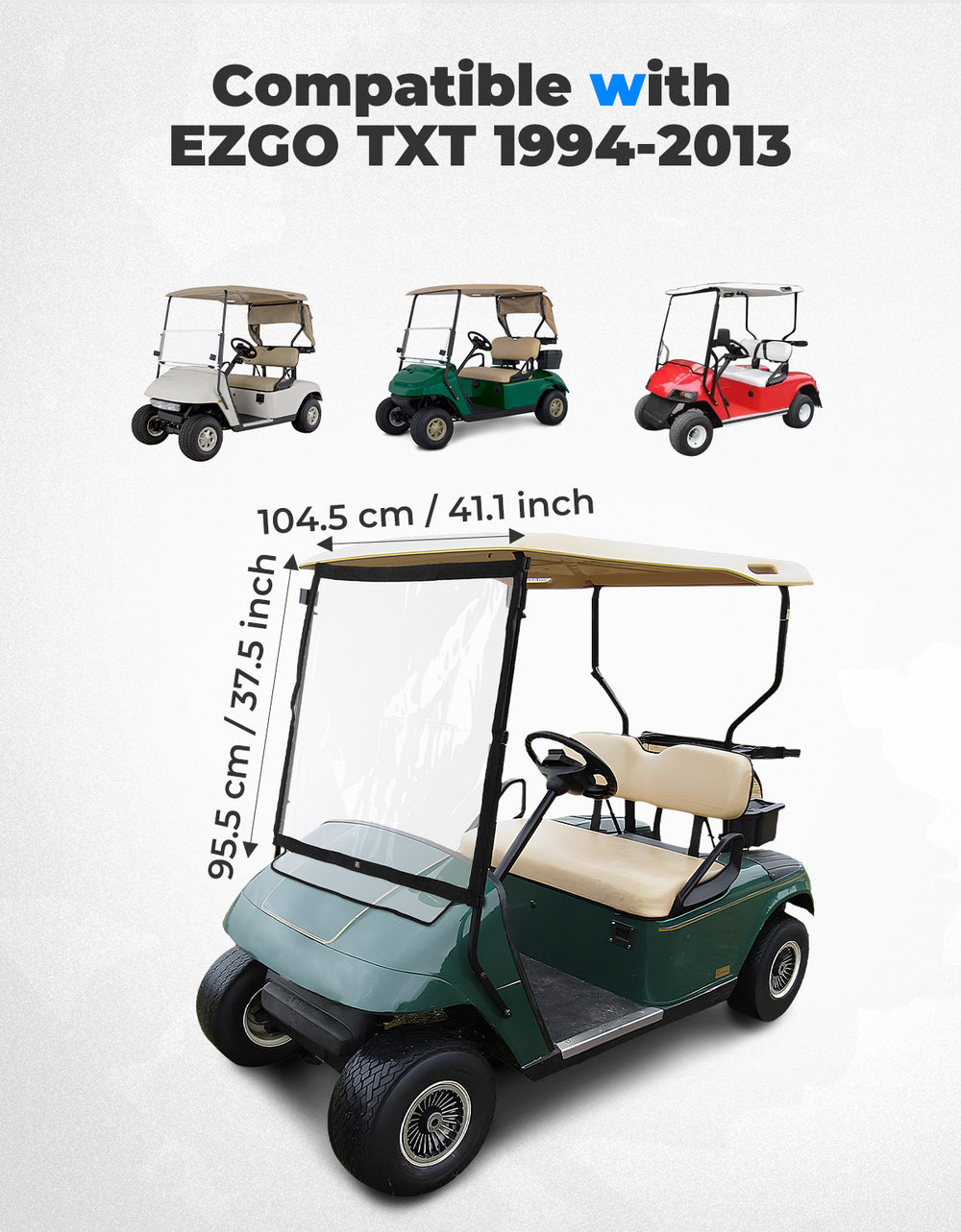Foldable Golf Cart Windshield for EZGO TXT 1994-2013 - Kemimoto