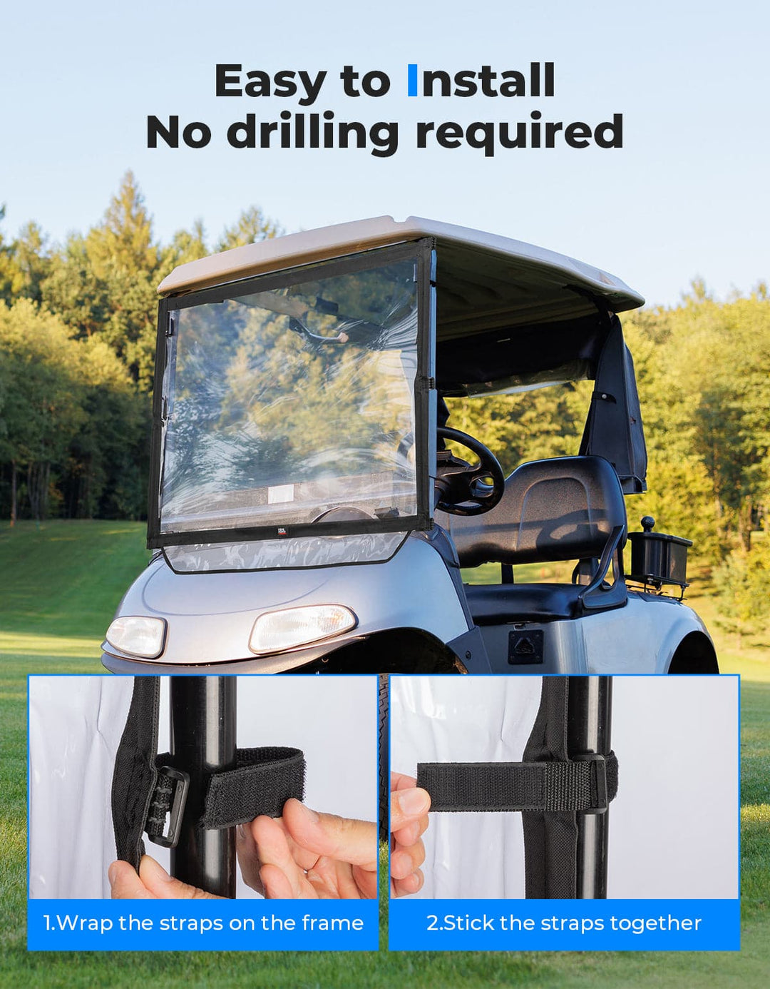 Foldable Golf Cart Windshield for EZGO RXV - Kemimoto