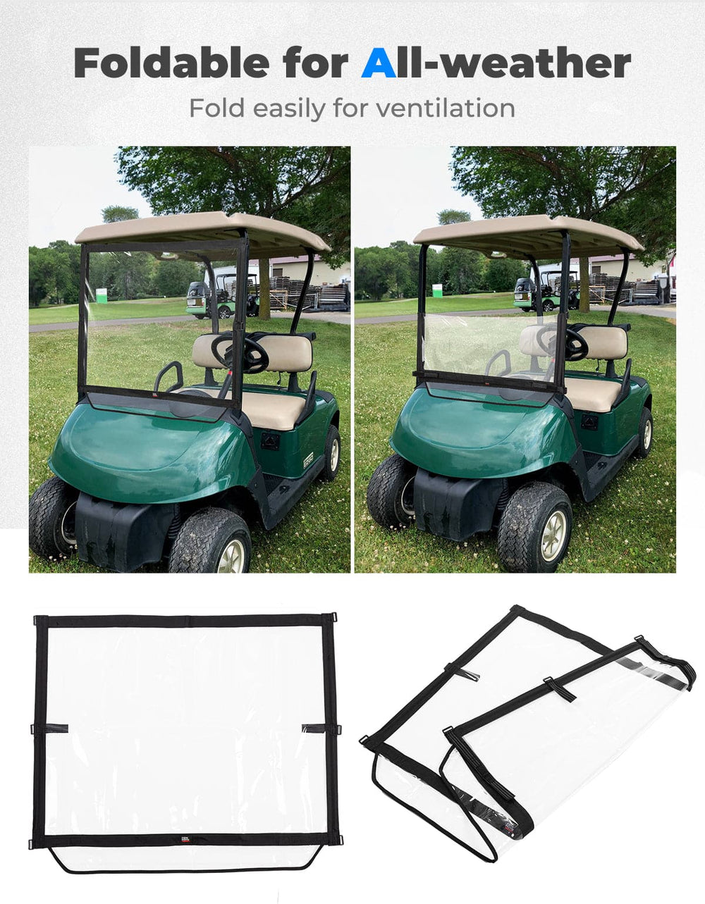 Foldable Golf Cart Windshield for EZGO RXV - Kemimoto