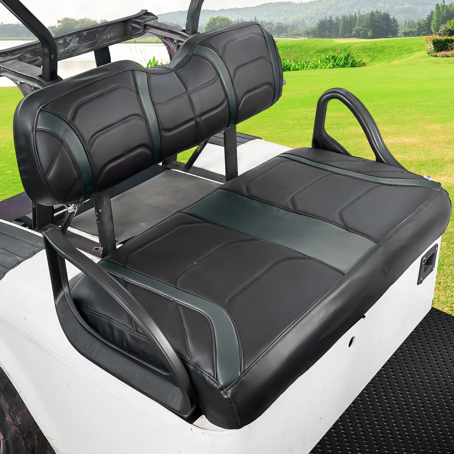 eRiNGo　0605 Front Seat Covers for EZGO TXT, Staple-Free, Black and Gray